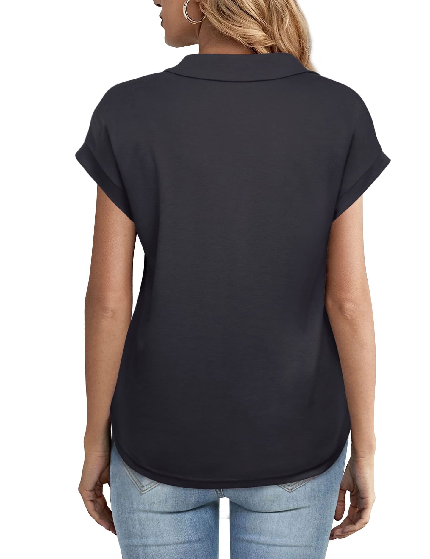 Damen Bluse, Gaharu Damenblusen Kurzarm Elegant Bügelfrei Baumwolle Büro Bluse mit Kragen Schwarz Oberteil Frauen Berufsbekleidung Damen Einfarbig Sommer Shirt Lässig Legere Bluse Formelle Kleidung