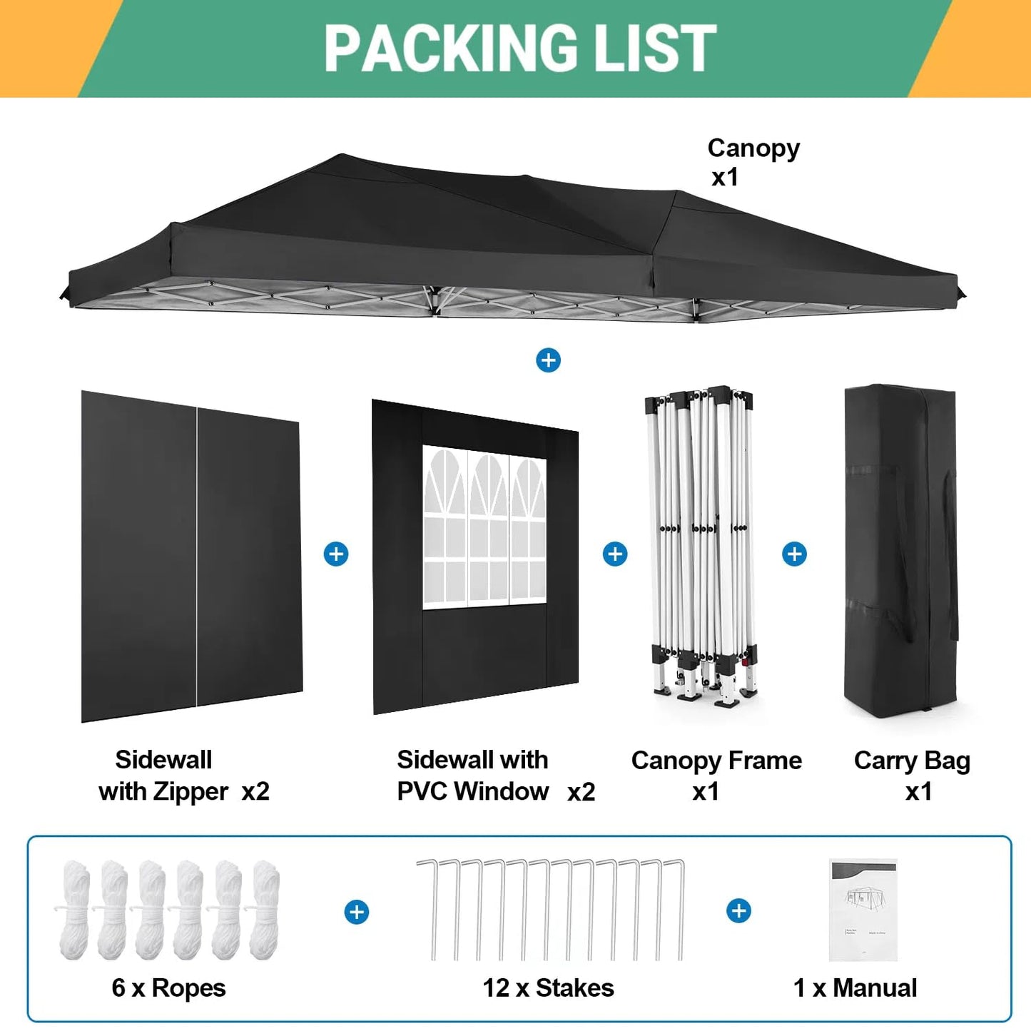 COBIZI Faltpavillon 3x6 Pavillon wasserdicht Winterfest, Pop Up Pavillon Klappbar 3x6 Zelt mit 6 Seitenwnden|3 Höhenverstellbar|UV-Schutz|Gardenpavillon Partyzelt 3x6 für Markt, Freien Event, Schwarz