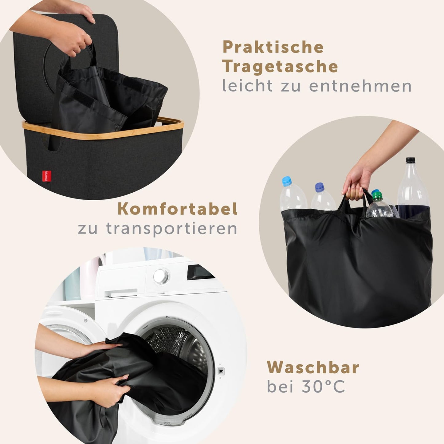 Blumtal Pflandflaschen Sammelbehälter 100L - Bambus Pfandflaschen Organizer mit Pfandflaschen Tasche - Pfandflaschen Behälter - Leergut Sammelbehälter mit Loch- Pfandflaschen Sammelbehälter Schwarz