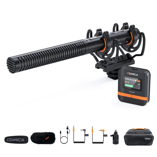 COMICA VM40 32Bit Kabellos-Richtmikrofon mit 32G Onboard-Aufzeichnung, Kamera-Mikrofon mit 48kHz/32Bit Float Auflösung, Externes Shotgun-Mikrofon für Kamera/Camcorder (1RX + 1TX)