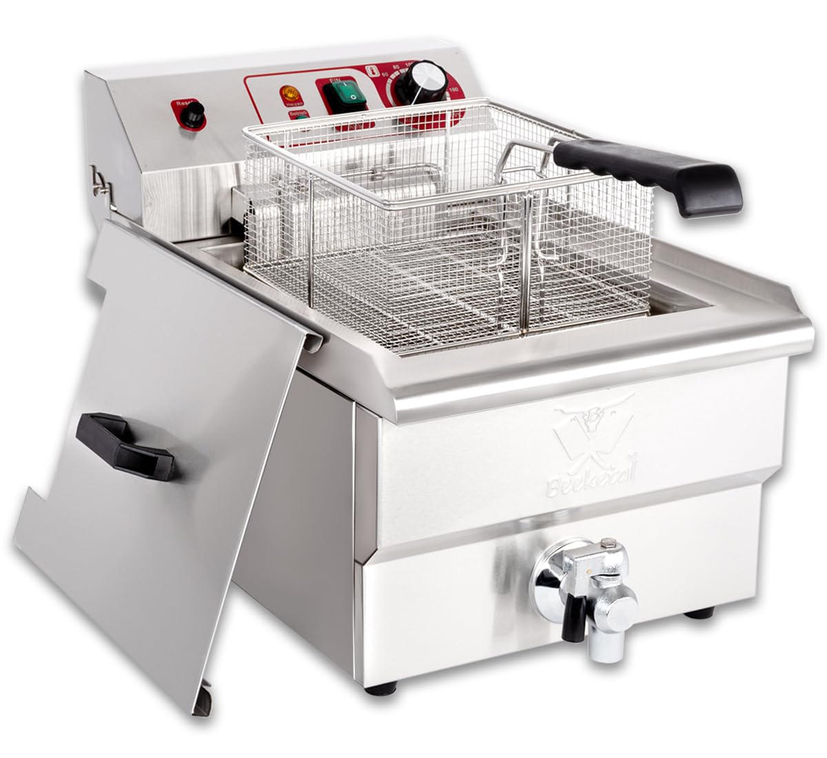 Beeketal BWF-161 Profi Kaltzonen-Fritteuse, 16L Edelstahl Gastro Fritteuse für Imbiss, mit 11L Ölmenge, Doppelheizung und Ablaufhahn