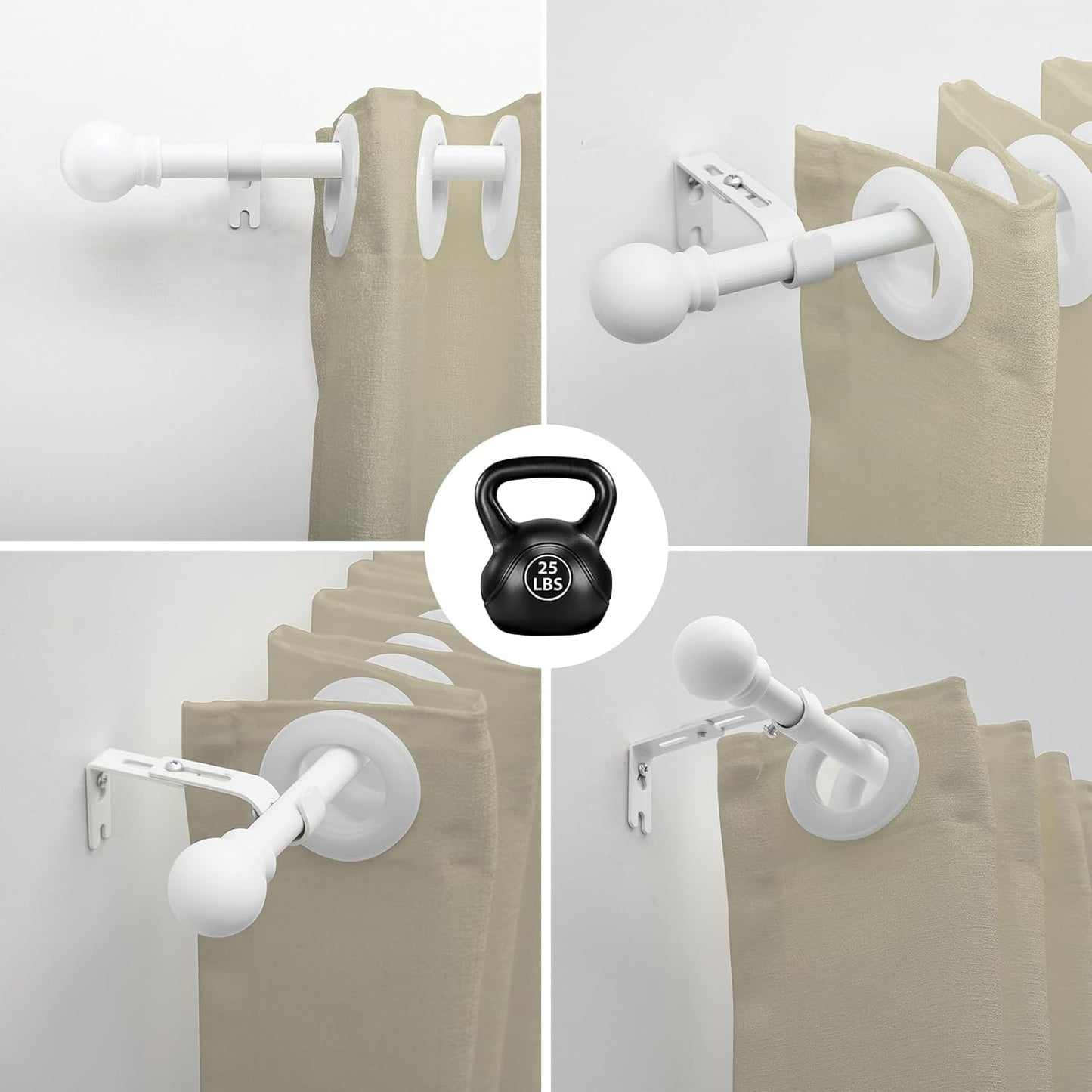 Gardinenstange 70-120cm,Gardinenstange Weiß 16mm, Gardinenstange Ausziehbar Vorhangstange mit Halterungen,Stabile Gardinenstangenset für Schlafzimmer, Wohnzimmer,Küche