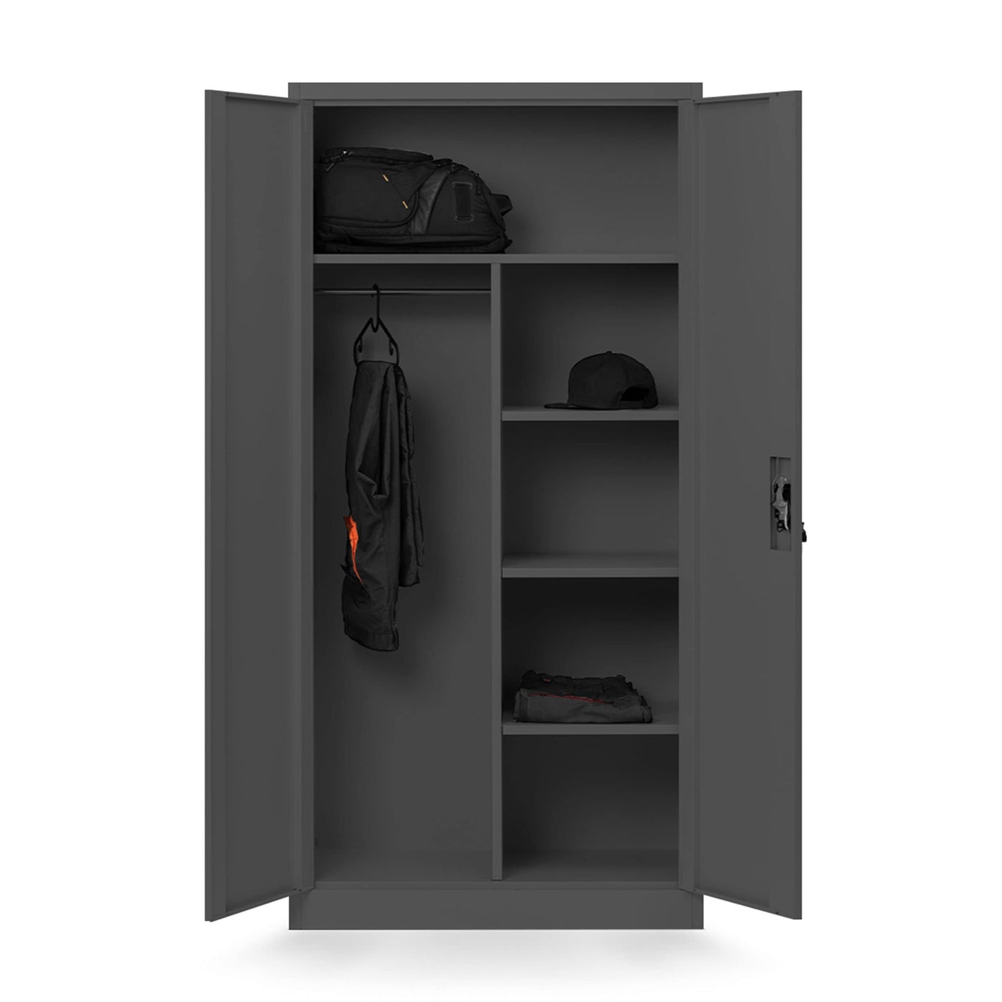 Domator Metallschrank 185 x 90 x 45 cm | Aktenschrank Abschließbar mit Kleiderstange, Pulverbeschichtung | Aufbewahrungsschrank Umkleideschrank Spind Kleiderstange | Anthrazit