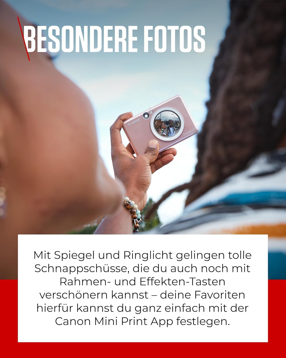 Canon Zoemini S2 Mini Sofortbildkamera + Fotodrucker mobil tragbar unterwegs Hosentasche (Fotodruck 5x7,6 cm, kabelllos, eingebauter Akku, Canon App, Bluetooth) roségold [+ 10er Zink Druck-Set]