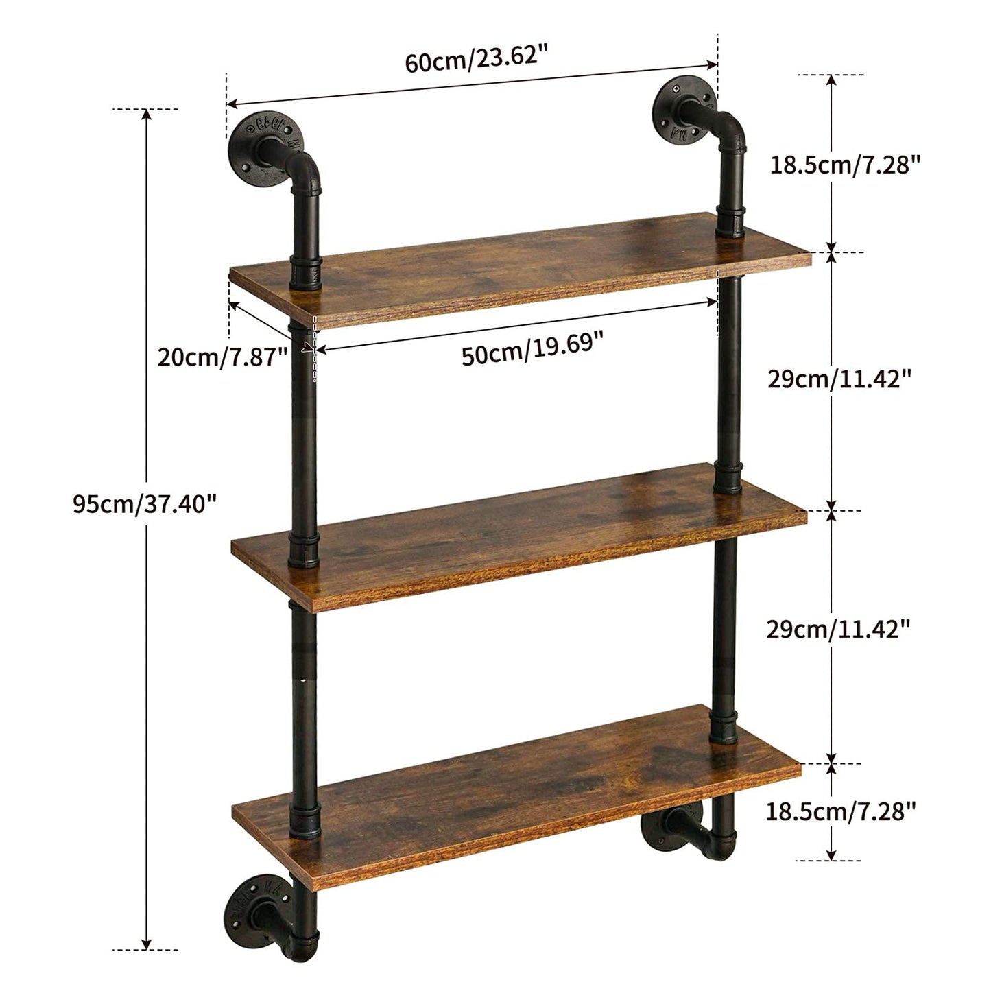 IBUYKE Wandregal, Schweberegal mit 3 Ebenen, 60x21x95cm, Wandboard für Bücher, Vintage Standregal, Leiterregal, Dekorative Regale, für Wohnzimmer, Küche, Schlafzimmer, Badezimmer RF-TM003