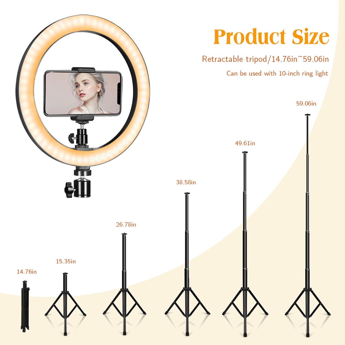 AIXPI 10 Zoll LED Ringlicht mit 59 Zoll Stativständer & Handyhalter, Dimmbare Tischringlicht für YouTube-Videoaufnahmen, Selfie, Live-Stream, Makeup/Fotografie Kompatibel mit Smartphone, USB