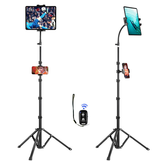 Peastrex Ipad und Telefon Stativ 73" Schwanenhals Tablet Bodenständer Halterung mit Fernbedienung für 3,5 bis 15in Tablets iPhones, iPad Pro Air Mini 12,9 11 10,5, Galaxy Tab S9 Ultra 14,6", Surface