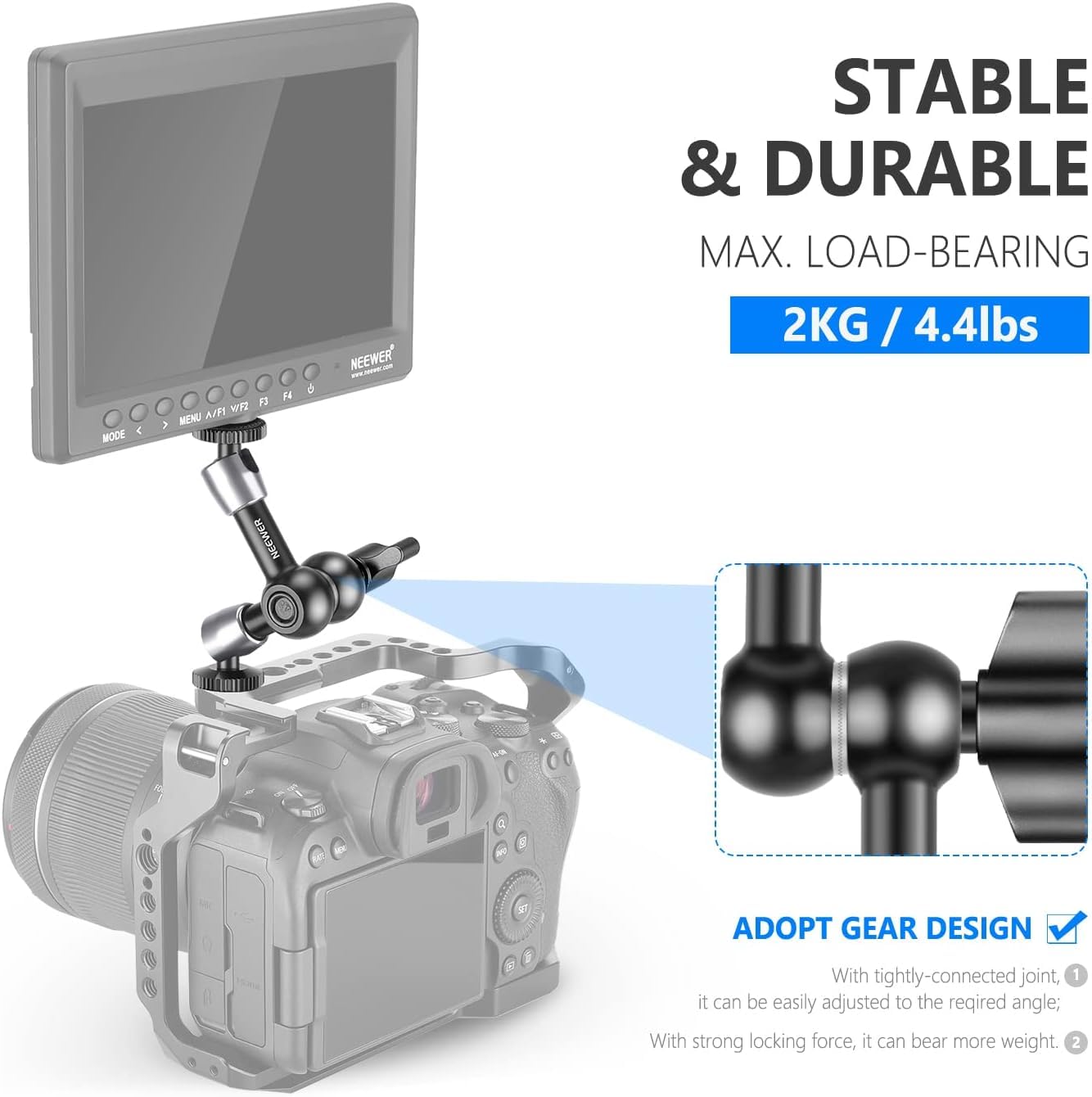 NEEWER 5.9"/15cm Verstellbarer Friktions Magic Arm mit 1/4“ Schraube an beiden Enden, kompatibel mit SmallRig Cage, Blitz/LED-Licht/Mikrofon/Monitor/SuperClip, Max Load 4.4lb/2kg, ST15