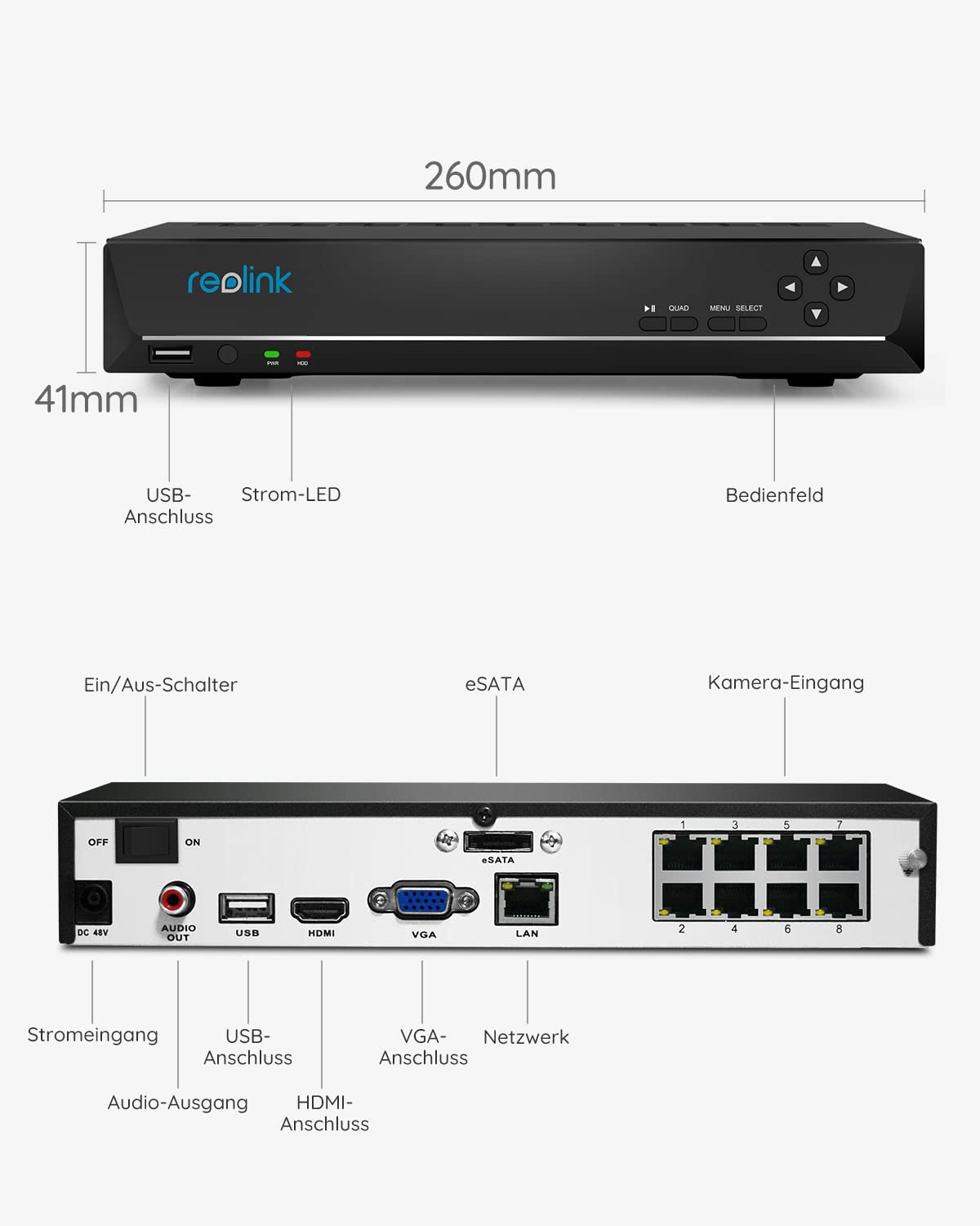 Reolink 8CH 4K PoE NVR Überwachungssystem Rekorder mit 2TB Festplatte Videoüberwachung für IP Kamera Haus, Innen, Außen Sicherheit. Unterstützt 16MP/12MP/4K/5MP/4MP HD Reolink IP Kameras RLN8-410