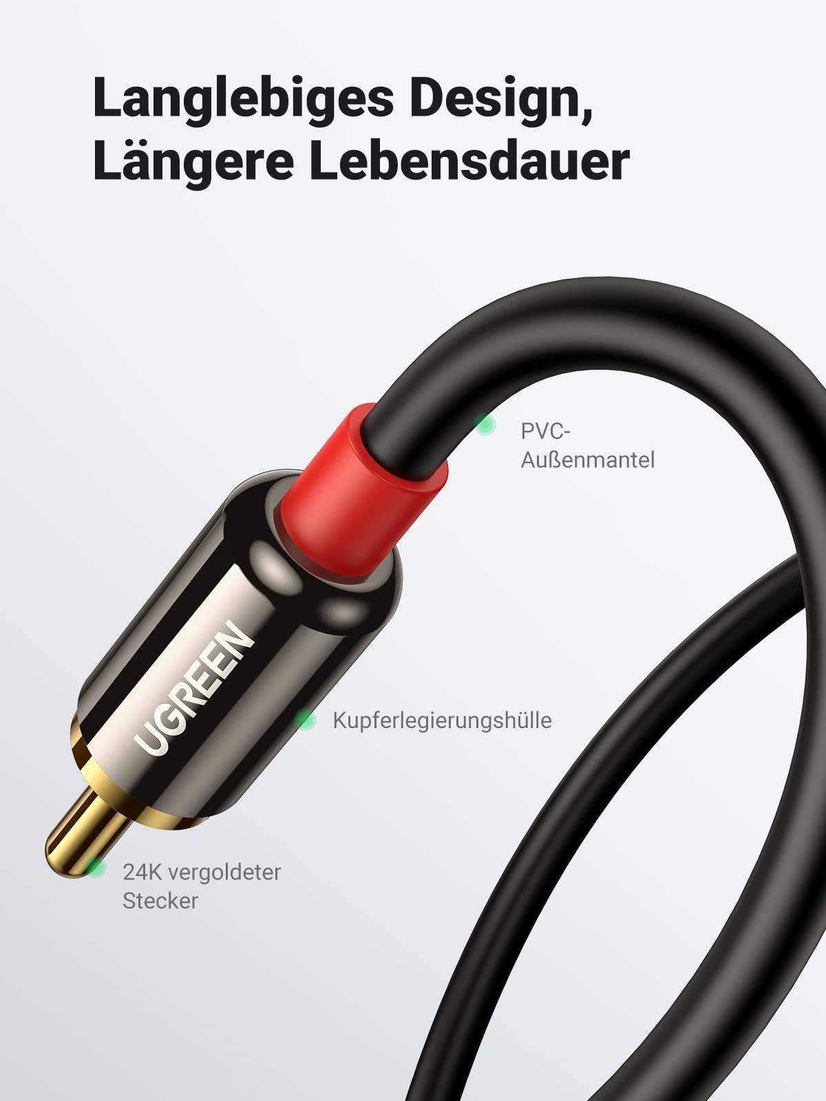 UGREEN Klinke auf Cinch Kabel 3,5mm Klinke Chinch Stereo Audio Kabel für TV, PC, Handy, MP3-Player, Lautsprecher, Heimkino, Autoradio, Tablet, Verstärker, Soundbar usw. (2m)