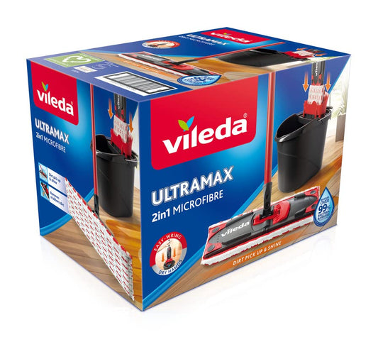 Vileda ULTRAMAX 2in1 Komplett-Set, Bodenwischer-Set mit Eimer, Flachwischer und Microfaser- Wischbezug