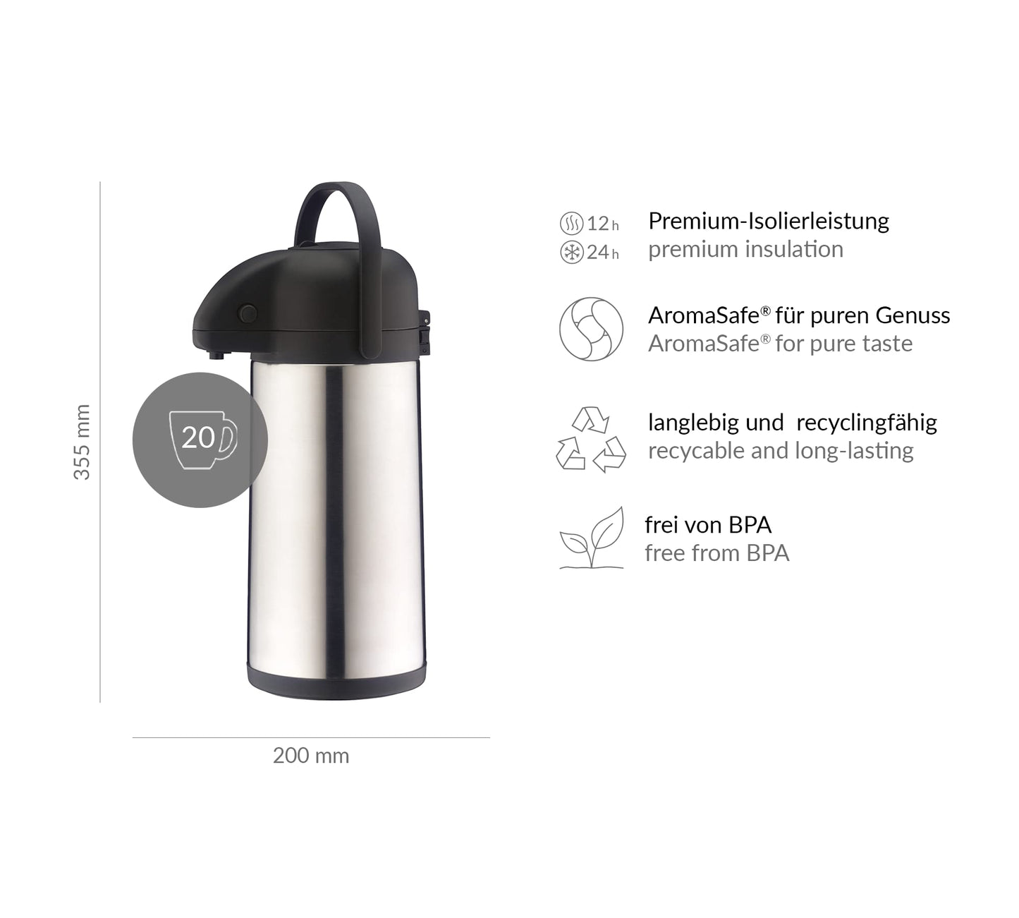 alfi 0837205250 Pumpkanne TT Edelstahl mattiert 2,5 l