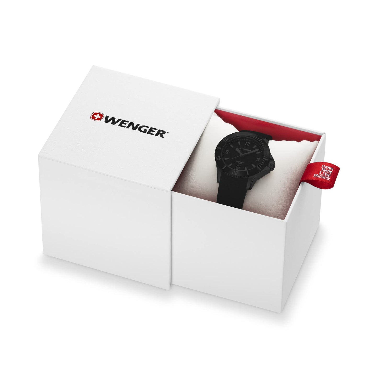 WENGER Unisex Armbanduhr Seaforce Small Ø 35 mm, Swiss Made, Analog Quarz, Wasserdicht, Silikon-Armband, Schwarz, 01.0621.110