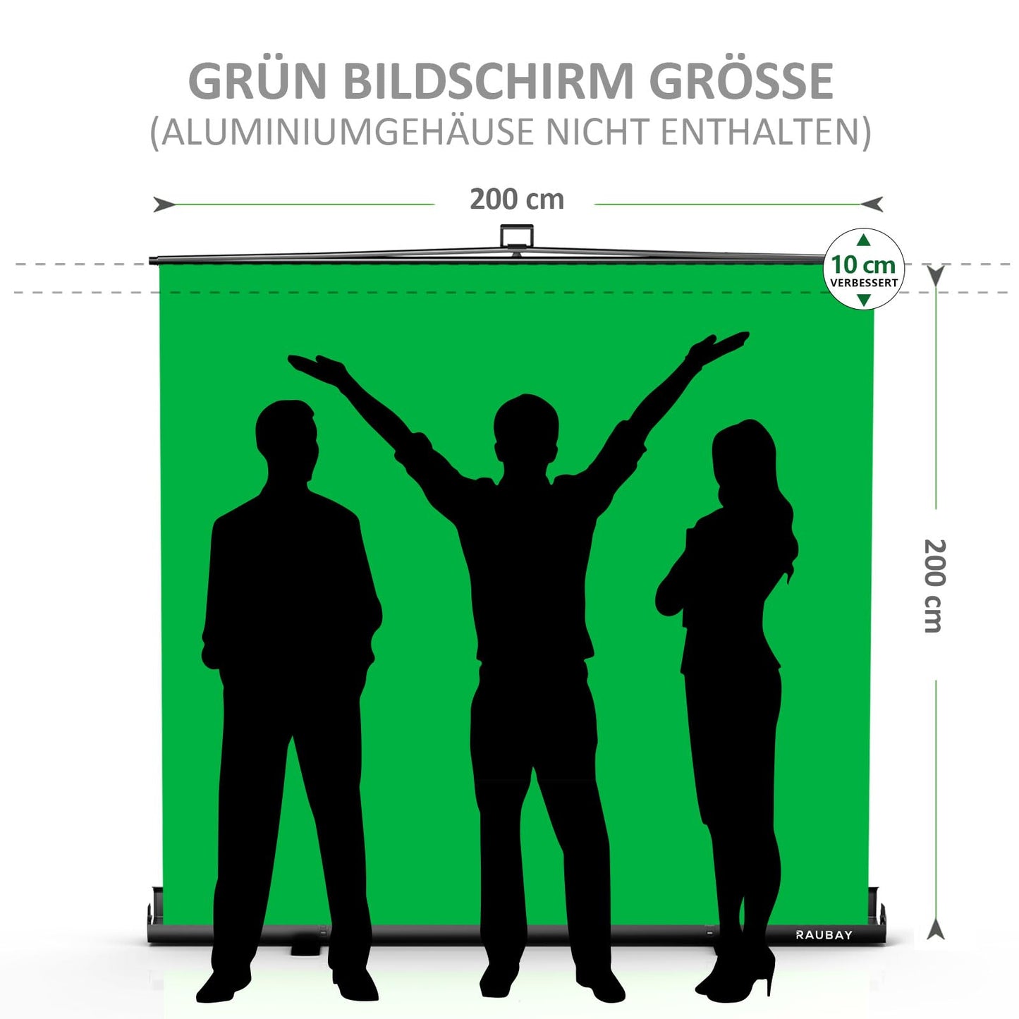 【Breiterer Stil】 RAUBAY 200x210cm Großer zusammenklappbarer Grün Hintergrund Greenscreen, tragbarer ausziehbarer Chroma-Key-Panel Fotohintergrund mit Ständer für Videokonferenzen, Fotostudio.