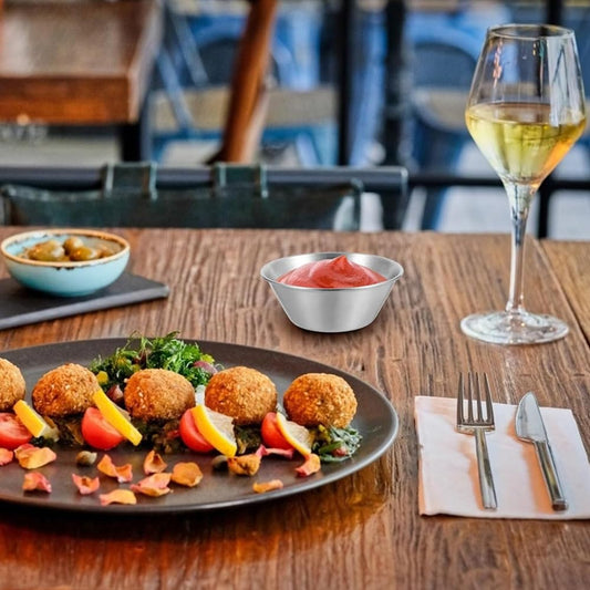 GOIYZTTR 20 Stück Saucenschälchen Saucenbecher 304 Edelstahl Mini Schüsseln für Saucen 1.5 oz Stapelbar Dipschalen Geeignet zum Servieren Dips Saucen und Gewürzen