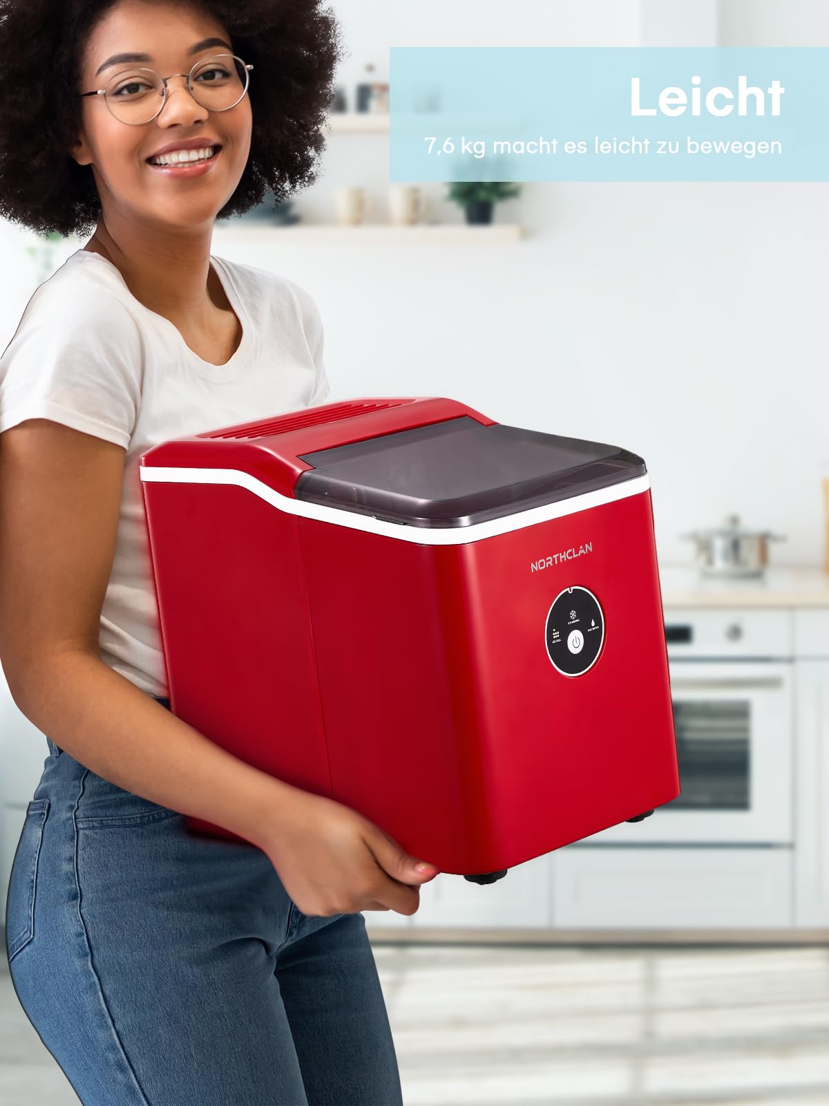 Eiswürfelmaschine Testsieger 2024, 14 kg 24 Stunden, 9 Eiswürfel in 6-8 Minuten, Gerauscharmer Betrieb, 120W Ice Maker mit Schaufel u. Korb, Eiswürfelbereiter für Zuhause, Büro (Rot)