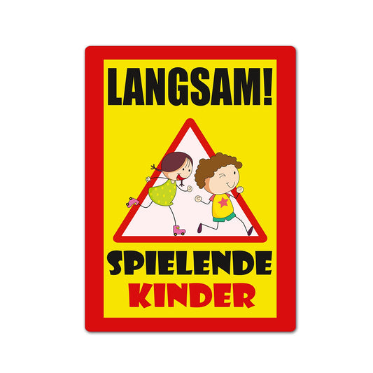 2 Stück XXL Langsam ! spielende KINDER Schild 30 x 40 cm aus stabiler PVC Hartschaumplatte 5mm mit UV-Schutz von STROBO