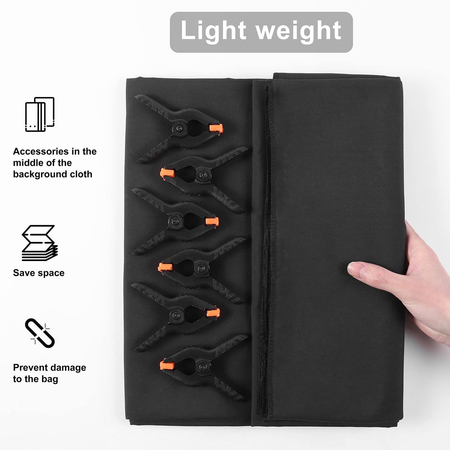 Miorkly 1,8×2,8m Schwarz Fotohintergrund,Verdicken Blackscreen Background, Faltbare Black Rollup Stoff Foto Hintergrund,für Fotowand Fotostudio Fotografie Hintergrundsystem(6 Clip,1 Tasche)