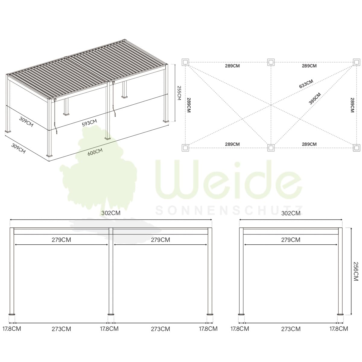 Weide Deluxe Pergola mit Lamellendach I Rostfreie & Robuste Voll-Aluminium Pavillon freistehend I Optimaler Schutz vor Sonne & Regen Dank verstellbaren Aluminium-Lamellen (Anthrazit, 3 x 6 M)