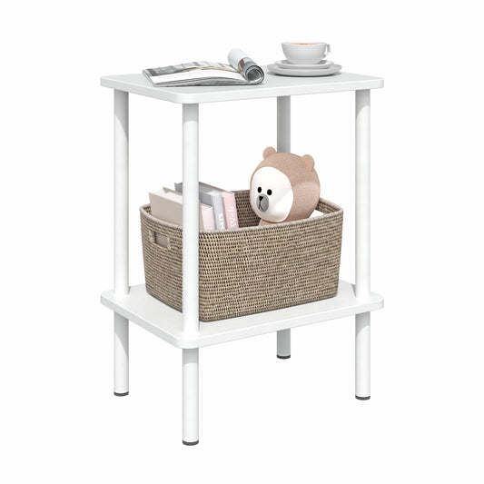 APICIZON Beistelltisch Holz, 2 Tier Beistelltisch Weiss, Nachttisch Schmal, 40x30x52cm, Beistelltische Klein mit Stauraum, Beistelltische Schmal für Wohnzimmer, Schlafzimmer, Balkon