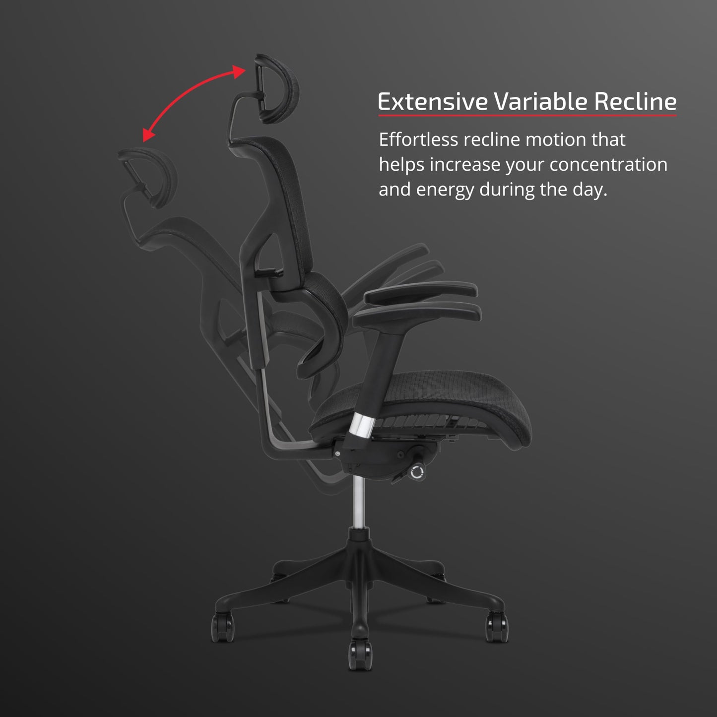 X-Chair X1 High End Arbeitsstuhl, schwarzes Flex-Mesh mit Kopfstütze – ergonomischer Bürositz/dynamische variable Lendenwirbelstütze/hochverstellbar/entspannte Liege/Perfekt für Büro oder Zuhause