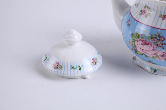 London Boutique Porzellan-Teekannen Set, Teekanne, Zuckerdose und Milchkännchen, Shabby-Chic-Stil, Vintage-Blumenmuster, in Geschenkbox,Zucker-Set (Creme- und Zucker-Set, Rosenblau)