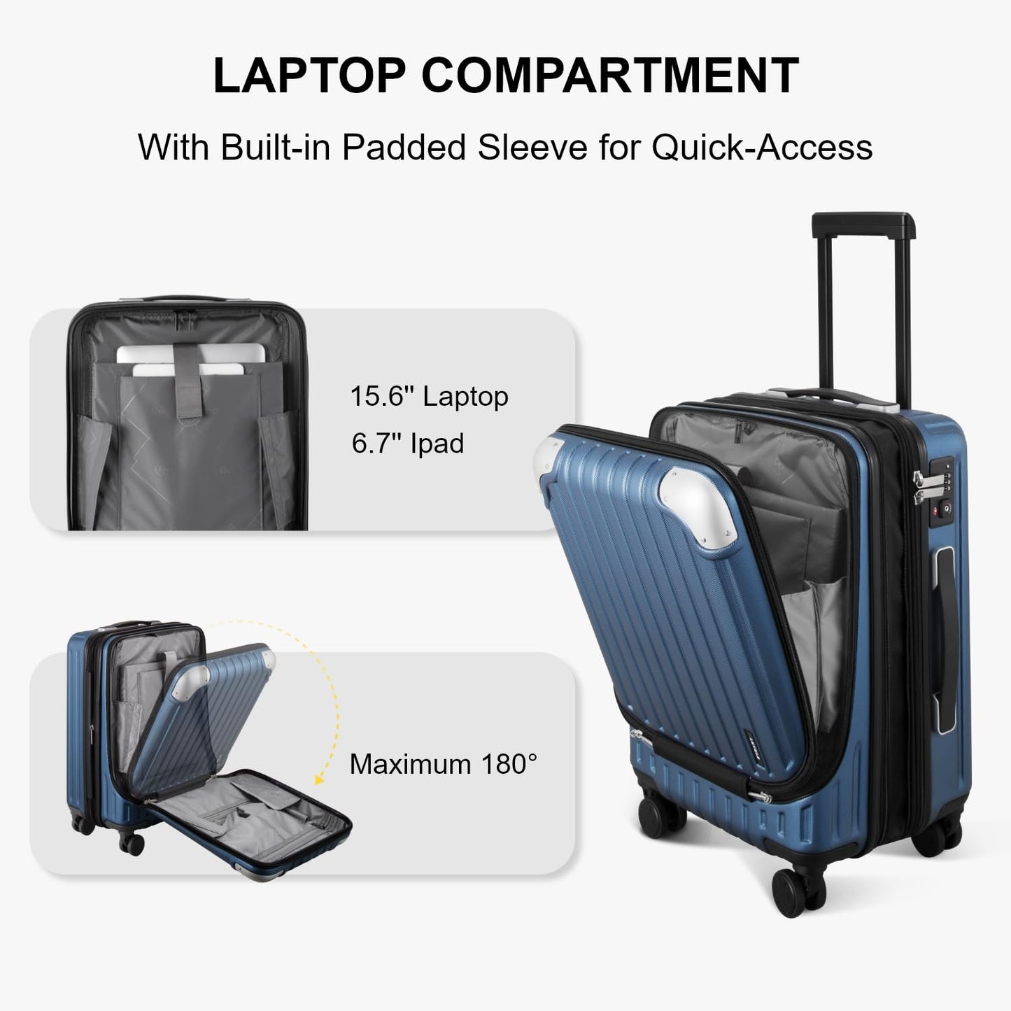 LEVEL8 Koffer Trolleys Leicht ABS+ PC Handgepäck Hartschalen-Koffer Trolley Rollkoffer Reisekoffer Erweiterbar, TSA, 4 Rollen, 55 cm, 36-42 Liter, Blau