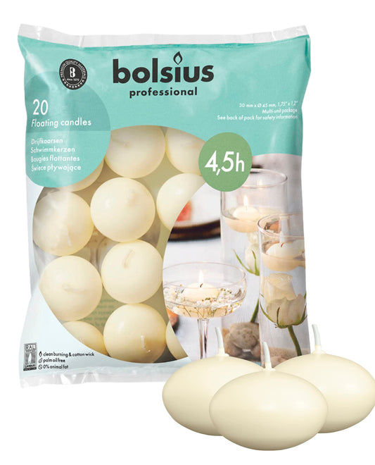 Bolsius Schwimmende Kerzen 103632053705, Paraffin-Wachs, Elfenbein