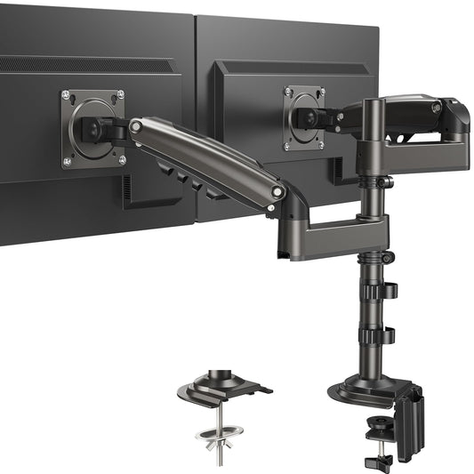 HUANUO Monitor Halterung 2 Monitore für 13-32 Zoll Bildschirm, Monitorhalterung 2 Monitore Höhenverstellbar mit 9KG Pro Arm, Bildschirmhalterung Neigbar Schwenkbar, VESA 75/100mm