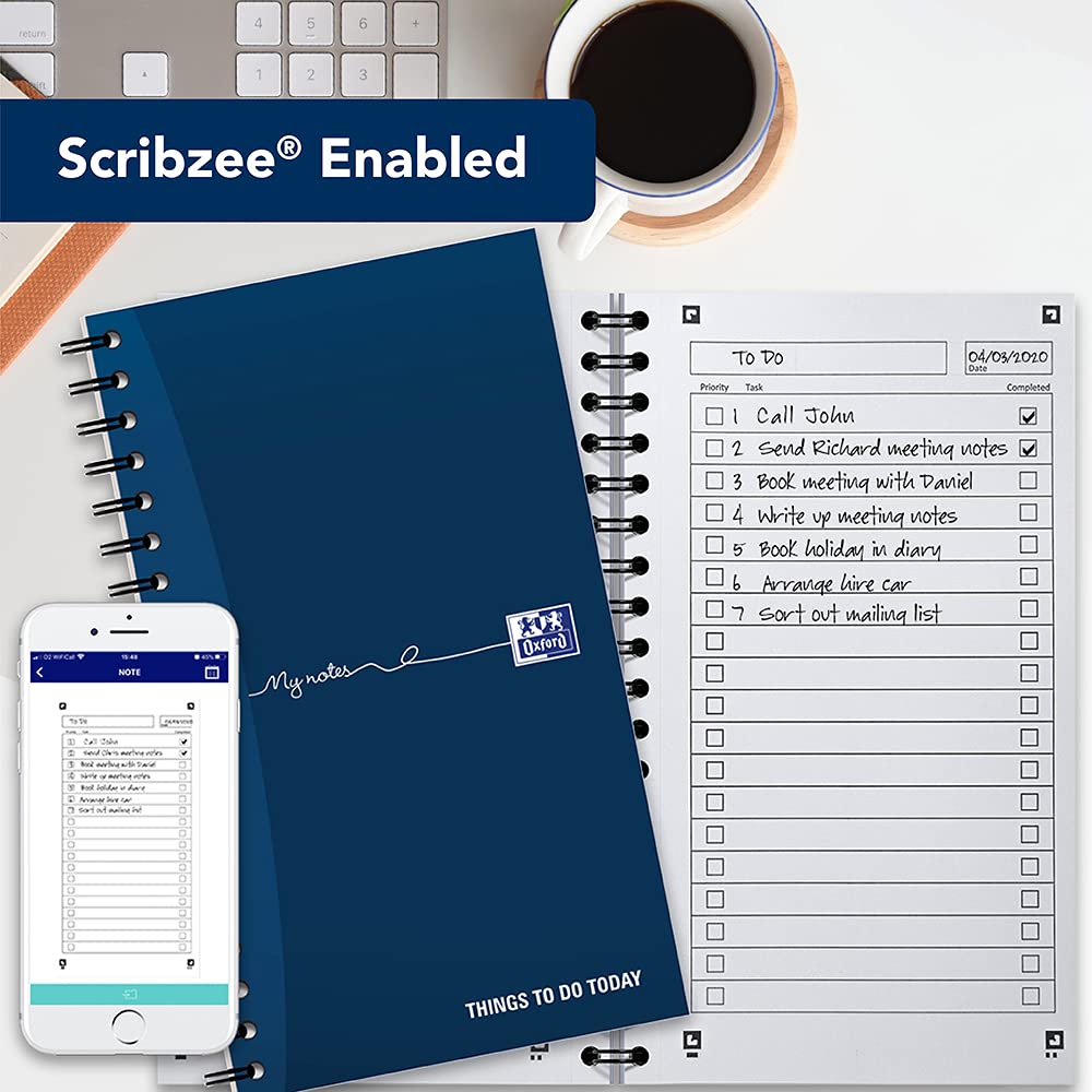Oxford My Notes, To-Do-Listen-Notizbuch, Spiralbindung, 230 Seiten, 1 Notizblock, Marineblau | Weiß