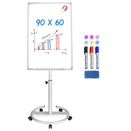 maxtek Flipchart Ständer, 90x60cm Flipcharts Whiteboard, Haken Verschieben Flipchart Papier, Magnetisch Beschreibbare Höhenverstellbar Flip Chart, 1 Radierer, 3 Markern und 6 Magneten