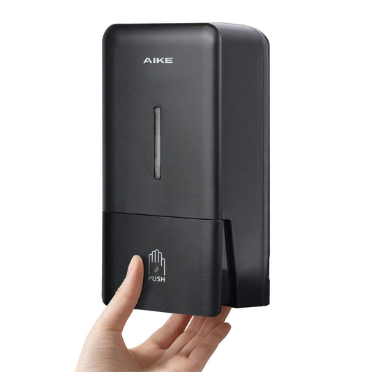 AIKE AK1006 800ML Seifenspender Wandbefestigung Ohne Bohren, Manueller Wandseifenspender aus Kunststoff, Flüssigseifenspender für den öffentlichen Gebrauch, Schwarz Matt