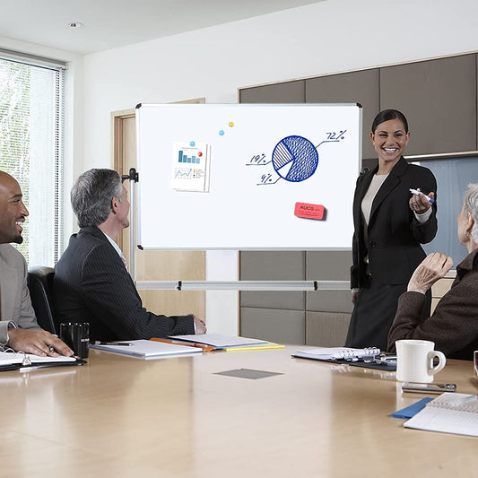 VIZ-PRO Doppelseitiges Magnetisches Drehbares Mobiles Whiteboard, Aluminiumrahmen & Ständer, W1200xH900mm