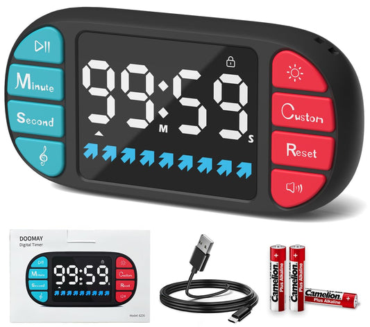 DOOMAY Digitaler Küchentimer - Magnetischer Countdown-Timer, große 3,6-Zoll-LED-Anzeige, 3 Helligkeits- und 4 Lautstärkestufen, 4 Alarmtöne für Kinder, Klassenzimmer, Haus und Küche