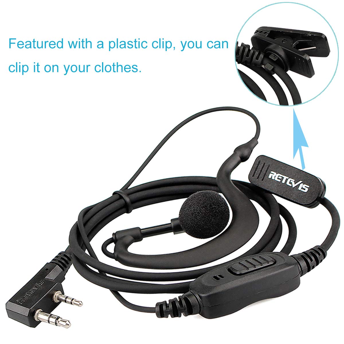 Retevis RE3120 Funkgeräte Kopfhörer 2 Pin C-Typ Headset Kompatibel mit Walkie Talkie RT24 RT24V RT27 RT622 RT28 RT617 RT618 RT619 RT667 RT46 Baofeng BF-88E BF-888S Tyhbelle Kenwood (2 STK)