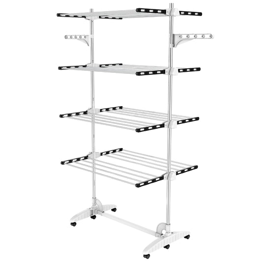 Todeco Wäscheständer Turm Klappbar, Wäscheturm 4 Ebenen aus Edelstahlrohre, Turmtrockner mit 6X Rollen, Flügel, Mobiler Turmwäscheständer für Balkon Wohnzimmer Wäscheraum Badezimmer, Schwarz