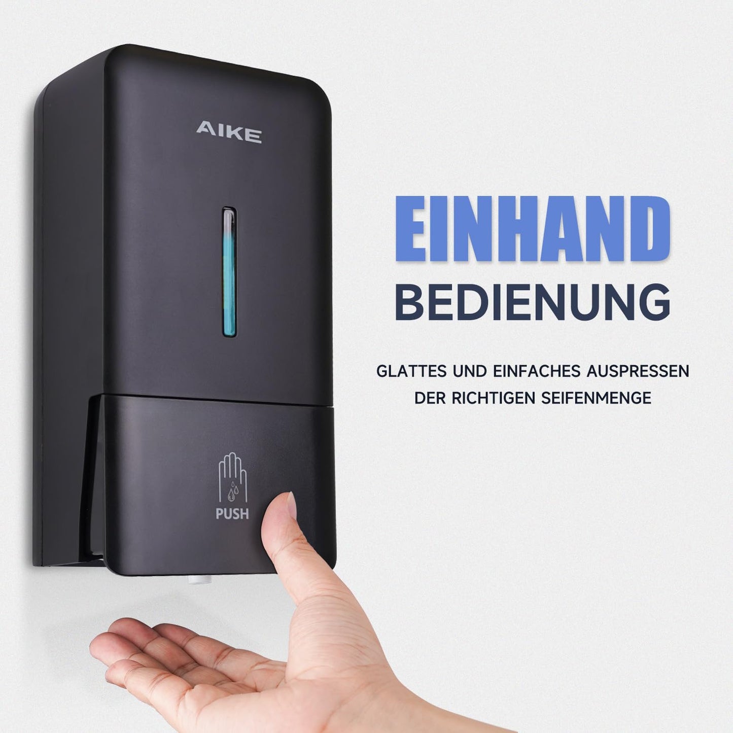 AIKE AK1006 800ML Seifenspender Wandbefestigung Ohne Bohren, Manueller Wandseifenspender aus Kunststoff, Flüssigseifenspender für den öffentlichen Gebrauch, Schwarz Matt