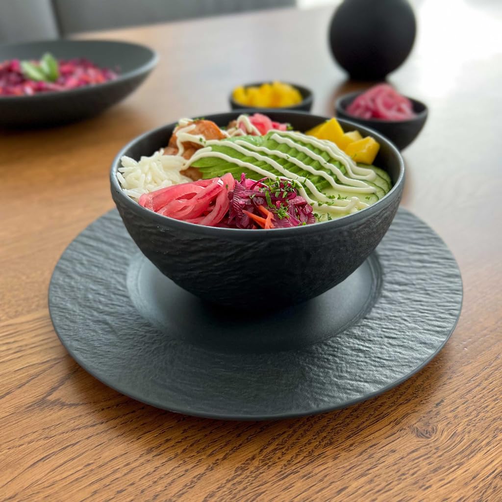 Villeroy & Boch – Manufacture Frühstücks-Set 6 teilig Schwarz, Spülmaschinenfest, Mikrowellensicher, Geschirrset, Geschirr Set mit Frühstückstellern, Tassen und Schüsseln, Premium Porzellan
