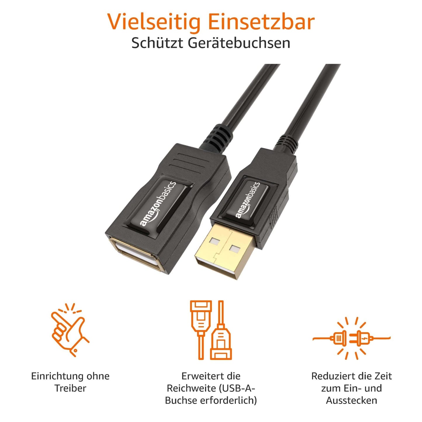 Amazon Basics 7GV4 USB-A 2.0 Stecker auf A-Buchse Verlängerungskabel (1 m), Schwarz