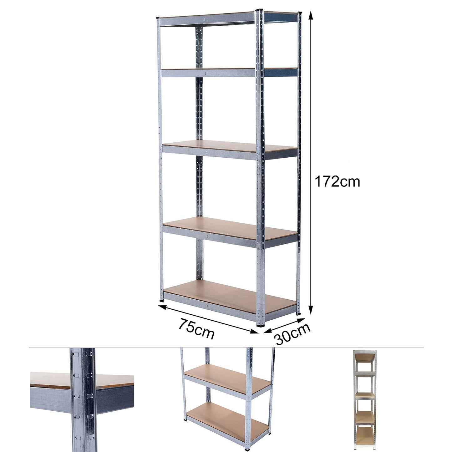 Grafner Schwerlastregal mit 5 Böden aus MDF, maximale Belastung 375 kg, abgerundete Ecken, 75x30x172 cm, Steckregal, Lagerregal Kellerregal