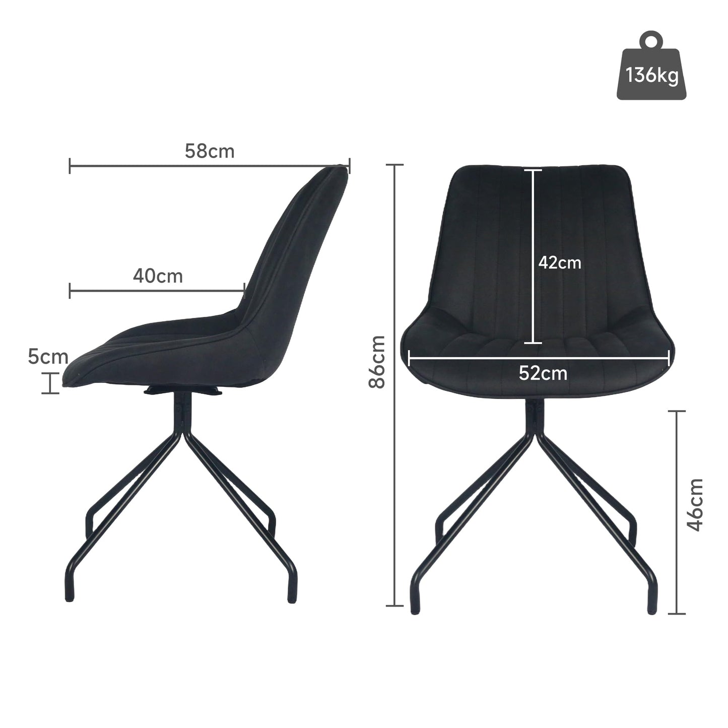 Twinice Esszimmerstühle 4er Set Schwarz – Drehbare Polsterstühle mit Metallbeinen