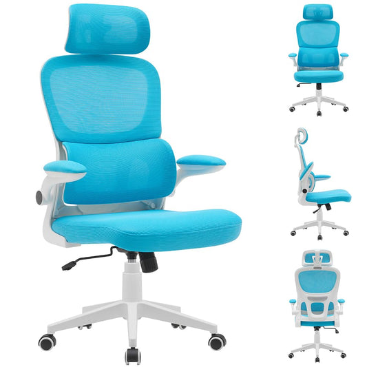 BAKAJI Bürostuhl ergonomisch hellblau mit Lendenstütze