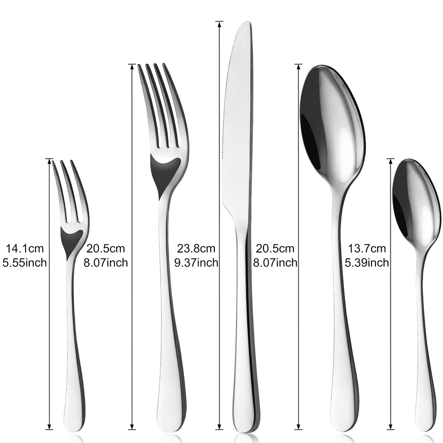 BEWOS Besteck Set für 6 Personen, 30 teilig Essbesteck Set inkl. Messer, Gabel, Löffel, Besteck Edelstahl Spiegelpoliert, Spülmaschinenfest