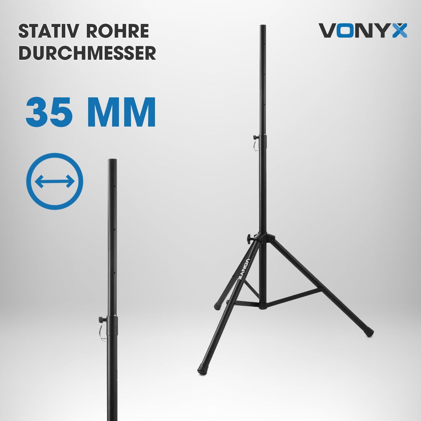 Vonyx LS04 Pro Lautsprecherständer bis 80 KG, Höhenverstellbar bis 2M. Boxenstativ mit Sicherheitsstift, Lautsprecher Stativ, Stative Hochständer Boxen Stativ Speaker Stand, Schwarz