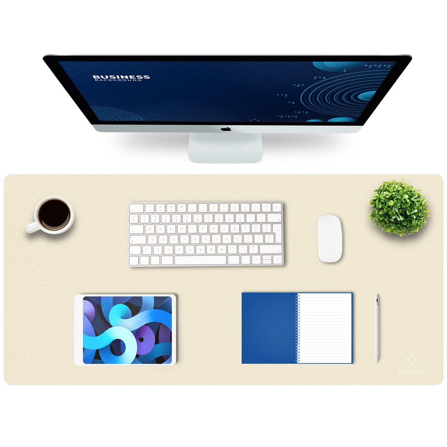 K KNODEL Tischunterlage, Schreibtischunterlage, 90 x 43cm PVC Tischunterlage, Laptop Tischunterlage, wasserdichte Schreibunterlage für Büro- oder Heimbereich, doppelseitig (Elfenbein Creme/Weiß)