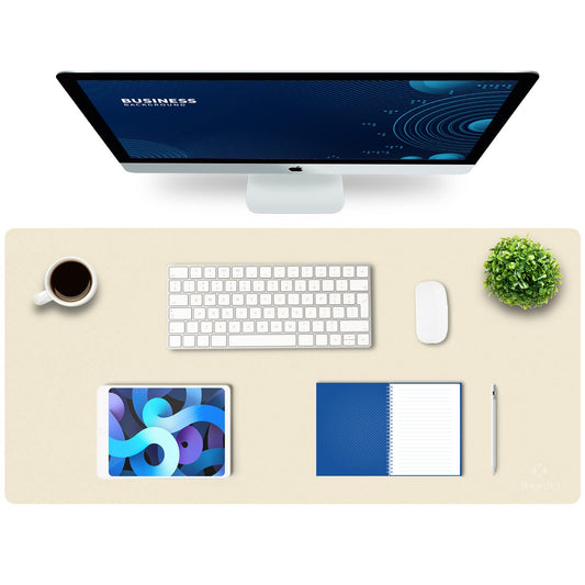K KNODEL Tischunterlage, Schreibtischunterlage, 90 x 43cm PVC Tischunterlage, Laptop Tischunterlage, wasserdichte Schreibunterlage für Büro- oder Heimbereich, doppelseitig (Elfenbein Creme/Weiß)