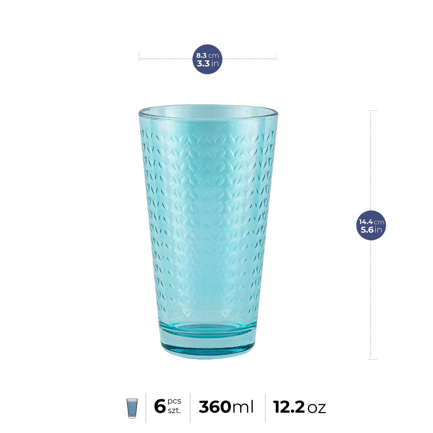 TREND FOR HOME Gläser Bunt 6er Set Trinkgläser 360 ml Cocktailgläser Wassergläser Set Bunt Longdrinkgläser Glas Tumbler Bunte Gläser Caipirinha Trinkglas Wasserglas Geometrisches Muster | Tressa