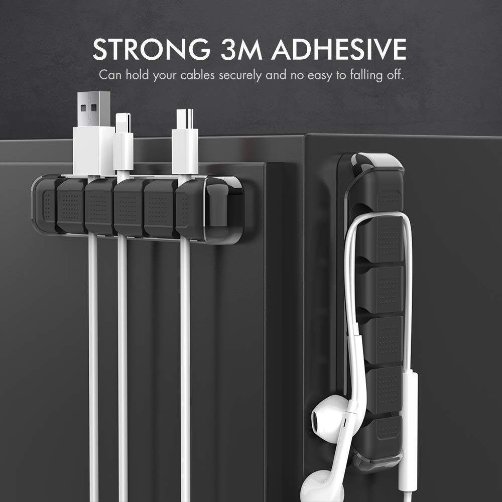 AHASTYLE Kabelhalter Kabel Organizer mit 5 Steckplätzen Kabelmanagement Schreibtisch Kabelclip Organisation für Büro Zuhause und Auto USB-Kabel/Netzkabel/Draht (Schwarz)