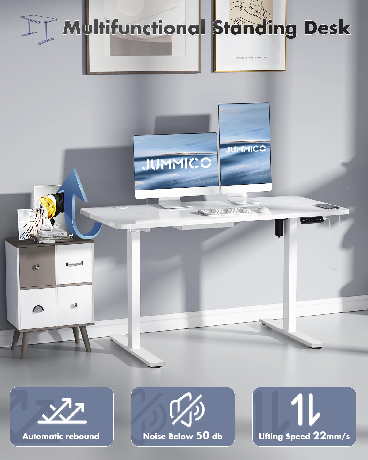 JUMMICO Höhenverstellbarer Schreibtisch Höhenverstellbar Elektrisch, Ergonomischer Steh-Sitz Tisch Stehpult Verstellbarer Computertisch,Stehschreibtisch Bürotisch Standing Desk,160 x 70 cm, Weiß