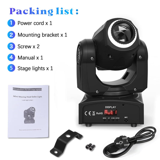 UKing 50W LED Moving Head,Disco Bühnenlicht mit 8 Muster 8 Farben Gobo Strahler,10/12 Kanäle,LED Lichteffekte für Bar Club Show